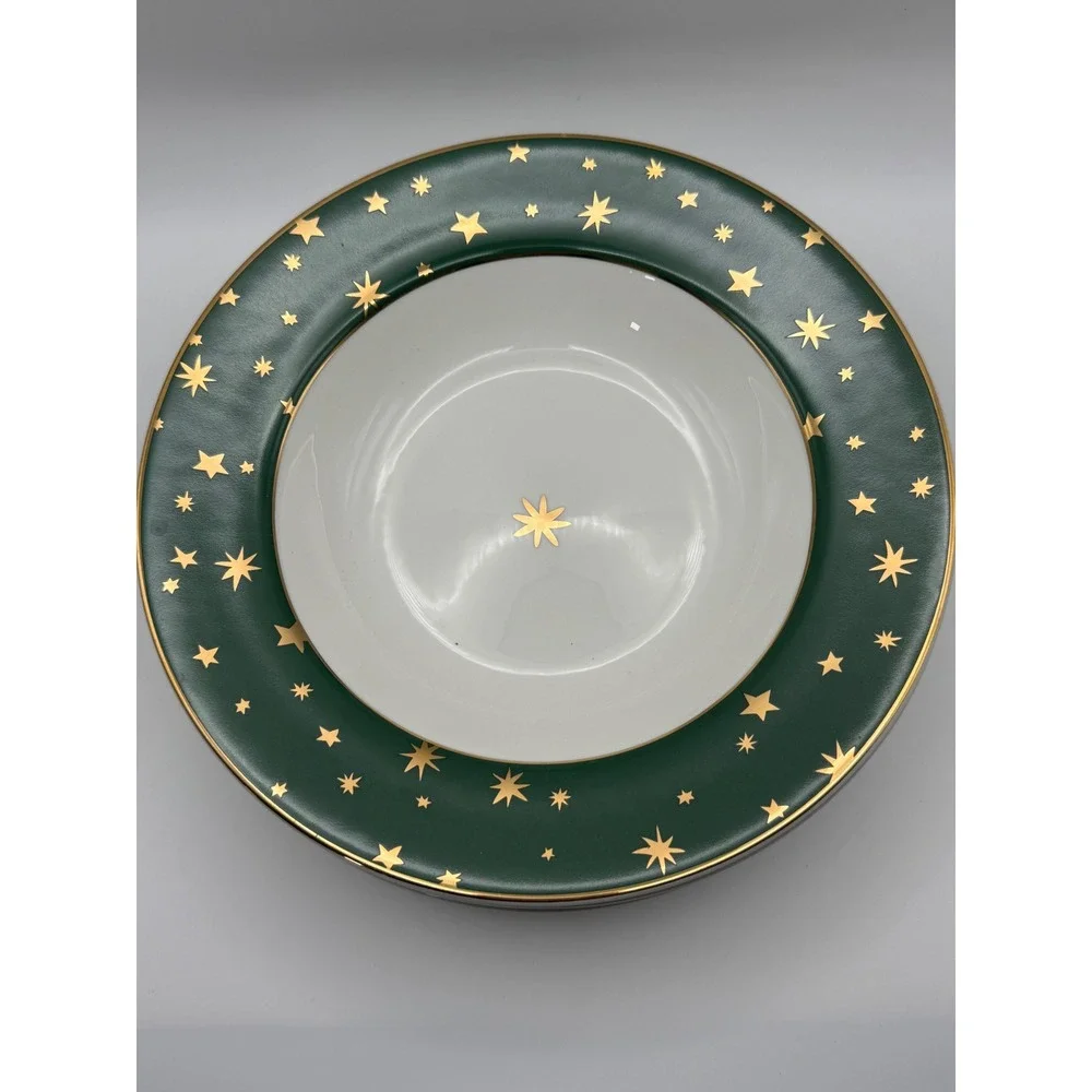 Vtg Sakura Galaxy Fine Porcelain Bowls Set of 4 Green 14k Gold‎ Stars Celestial